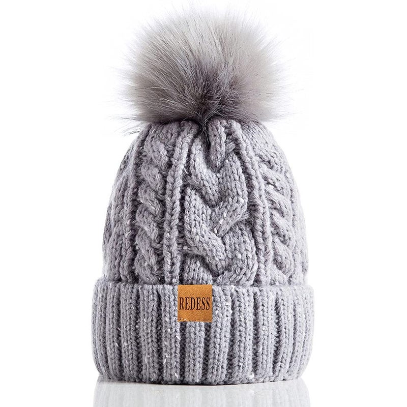 REDESS Women Winter Pompom Beanie Hat with Warm Fleece Lined, Thick Slouchy Snow Knit Skull Ski Cap - Image 1
